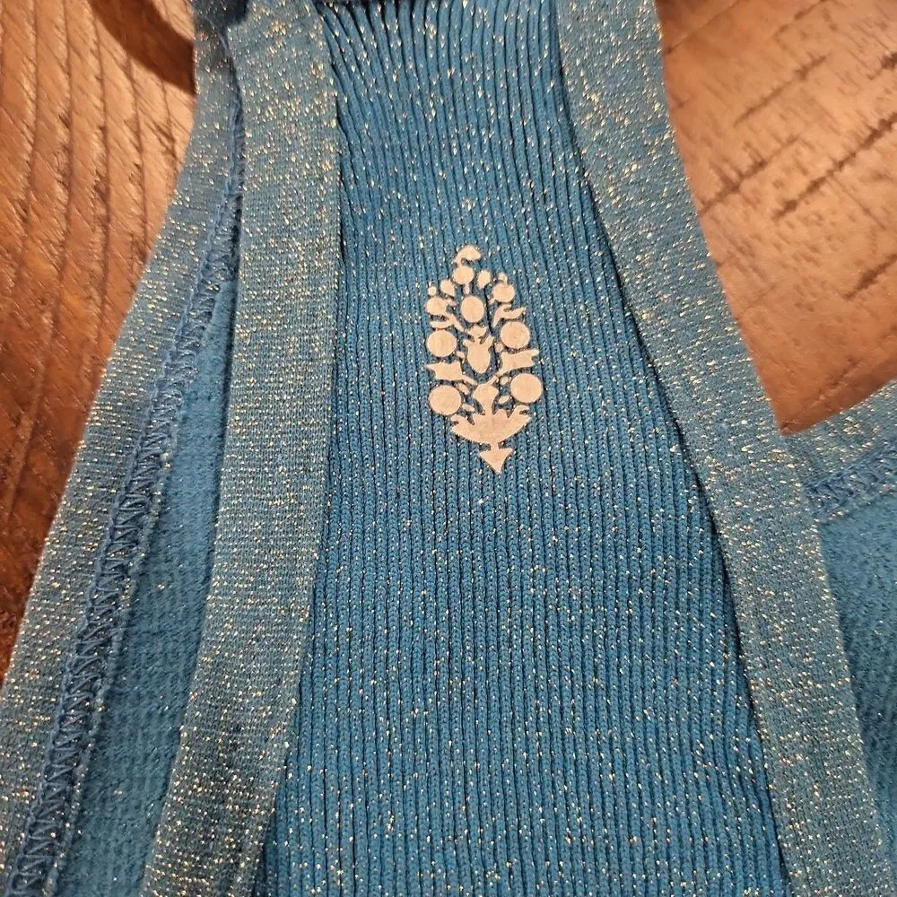 Free People Happiness Runs Tank in Lurex Blue XS/S